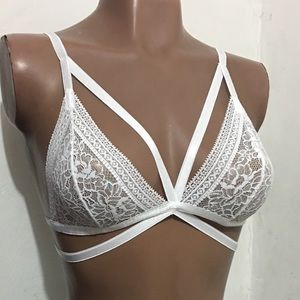 Strappy white lace floral handmade bralette Medium